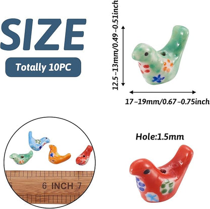 Beadthoven 10pcs Pigeon Ceramic Beads Handmade Flower Printed Porcelain Beads Floral Cute Bird Pigeon Animal Craft Spacers for DIY Jewelry Making Bracelets Earrings Keychain Lanyard Mixed Colors
