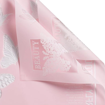 WRAPAHOLIC 20 Sheets Flower Wrapping Paper - 22.4 x 22.4 inch Pink Butterfly Water-Resistant Floral Bouquet Wrapping Paper, Florist Supplies Packaging for Wedding Birthday Gift DIY