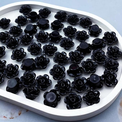 200pcs Acrylic Rose Flower Beads Candy Color Flat Back Spacer Beads Loose Pastel Colorful Decor for DIY Crafts Jewelry Making Bracelet Necklace Earrings(Black)