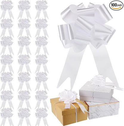 100 Pcs 5 Inch Christmas Pull Bows for Gift Wrapping, Gift Wrapping Pull Bows with Ribbon for Christmas Presents Wedding Decor Basket Bag Holiday Decor(White)