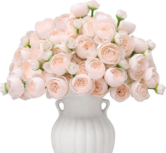 Ranunculus Artificial Flower,18 Pcs Champagne Faux Silk Mini Peony Flowers Fake Peonies Wedding Flowers DIY Bouquet for Centerpieces Arrangements Bridal Shower Decorations (Champagne)