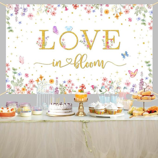 8x6ft Love in Bloom Bridal Shower Decorations Backdrop Wildflower Wedding Shower Background Lower Floral Engagement Wedding Bachelorette Party Decor Supplies Photo Booth Props