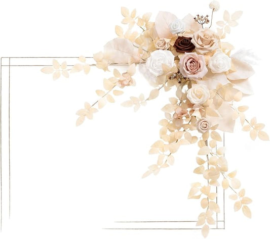 Ling's Moment Wedding Artificial Welcome Sign Flowers Swag Arch Floral Garland Decorations White Beige Pink Ceremony Reception Entrance Entryway Party Banquets Easel Wall Home Outdoor(NOT Include Sign