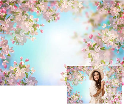Renaiss 6x4ft Pink Floral Backdrop Romantic Cherry Blossom Blue Sky Sunshine Nature Scenery Polyester Photography Background for Wedding Kids Baby Birthday Party Decor Photo Props