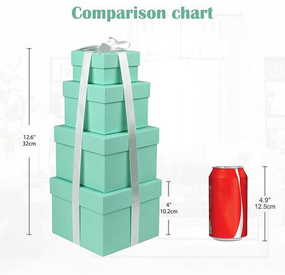 Briful Square Gift Boxes with Lids Set of 4 Teal Green Gift Box Assorted Sizes Nesting Gift Boxes for Presents Birthday Bridesmaid Wedding Valentines Christmas Party Favor Boxes