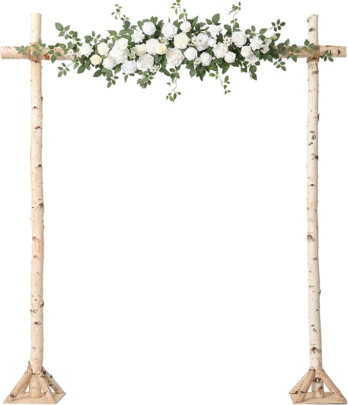 Ling's moment Wedding Arch Flowers - 6.5FT Floral Garland for Ceremony Arbor Backdrop Decoration - Artificial Rose Floral Swag for Sweetheart Table Birthday Party, Baby Shower, White Green
