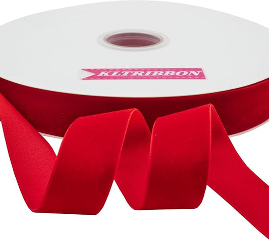 Nylon Velvet Ribbon Single Faced,1 Inch X 25Yards Spool (Red)