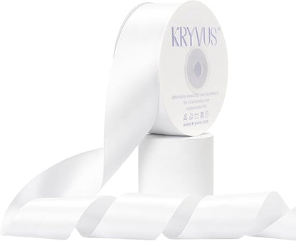 White Satin Ribbon, Double Faced 2 Inch X 50 Yards White Ribbon, Premium Satin Ribbon for Gift Wrapping, Crafts, Hair Bow Making, Sewing, Flower Bouquet, Wedding Party Decor