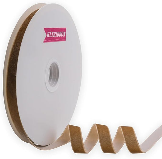 Nylon Single Face Khaki Velvet Ribbon,5/8 Inch X 25 Yards Spool