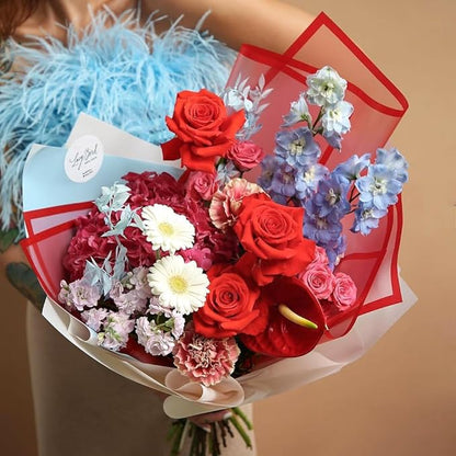 WRAPAHOLIC 20 Sheets Flower Wrapping Paper - 22.4 x 22.4 inch Red Border Water-Resistant Floral Bouquet Wrapping Paper, Florist Supplies Packaging Paper for Wedding Birthday Gift DIY
