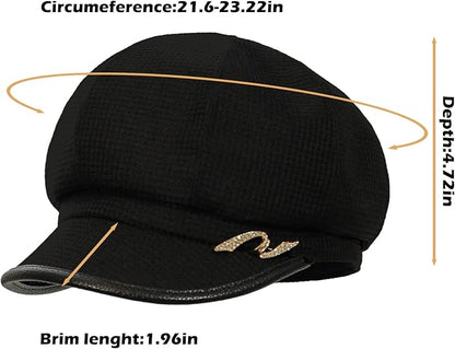 Women Retro Classic Visor Newsboy Cabbie Cap Beret Hats with Flower Buckle for Woman Ladies