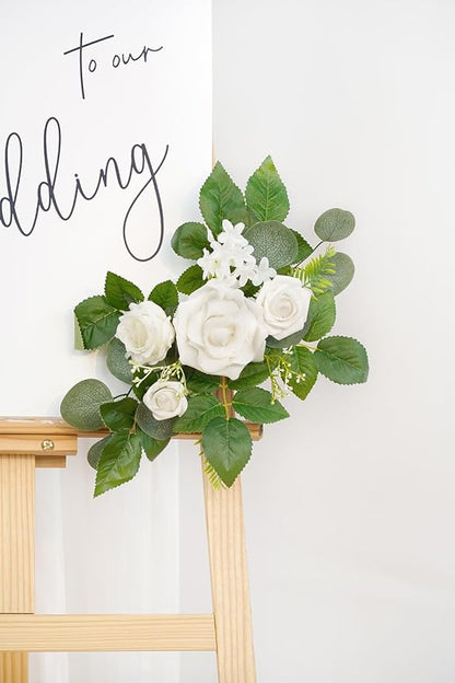 WEIERYUE(Pack of 2 Artificial Flowers Decorations, Wedding Flowers, Wedding, Banquet, Party, Reception Entrance Welcome Sign and Background Decoration(White)
