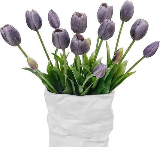 15 Pcs Artificial Flowers Tulips Real Touch Latex Plastic Soft Faux Bouquets for Party, Wedding, Home, Room, Garden Decor (Fall Purple)