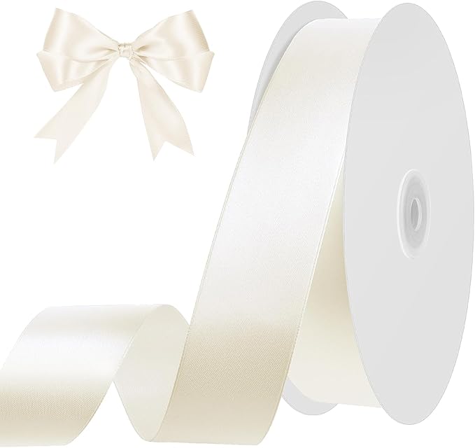 Ivory Ribbon 1 Inch 50 Yards Cream Satin Ribbon for Bows Crafts Home Decor Flower Bouquet Gift Wrapping Wedding Christmas Decorations