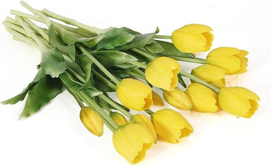 15Pcs Fake Tulips Artificial Flowers Real Touch Latex Bouquet Faux Tulips for Centerpiece Arrangements Wedding Party Home Décor (Yellow)