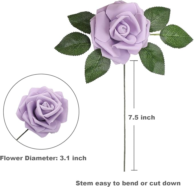 Artificial Flowers Roses 50pcs Lilac Roses Wedding Decoration Real Looking Fake Roses w/Stem for DIY Wedding Bouquets Centerpieces Arrangements Party Baby Showers Home Decorations (Lilac, 50 pcs)