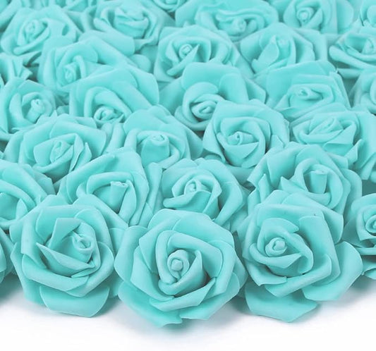 Artificial Rose Flower Heads, 100pcs Teal Green Roses Artificial Flower Foam Rose for DIY Wedding Bouquets Centerpieces Arrangements Party Baby Shower Home Decor (Stemless,Teal Green)