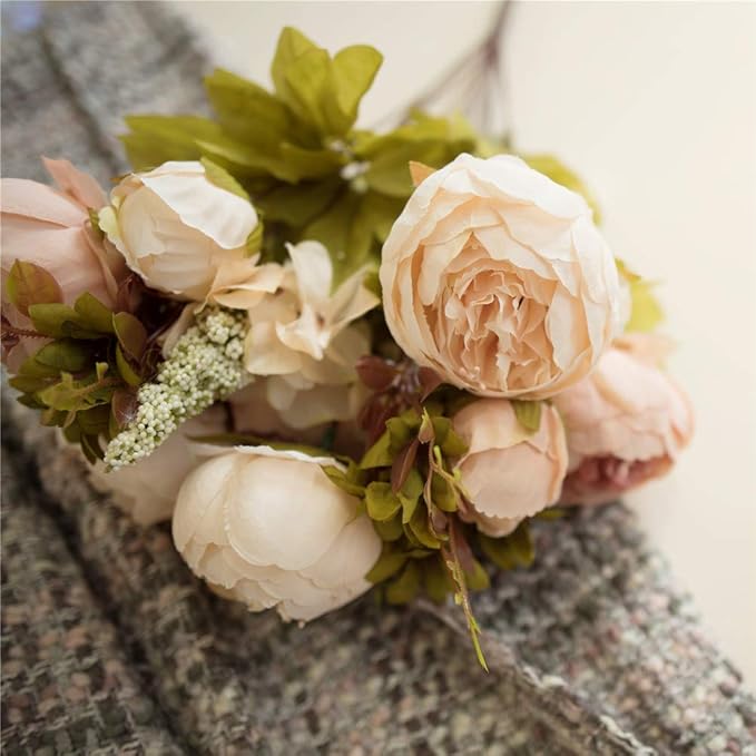 Fule 2 Pack Large Artificial Peony Silk Flower Bouquets Arrangement Wedding Centerpieces (Light Pink)