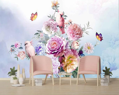 Wall Murals Full of Romantic Leaves and Flower Wallpaper for Bedroom, Living Room and Office Decoration