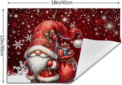 PVC Placemats Set of 6 Wipeable Table Mats Washable Heat Resistant Non Slip Vinyl Dining Table Mat for Kitchen Indoor Outdoor Patio Farmhouse Place Mats Red Santa Claus Gnome Decorative