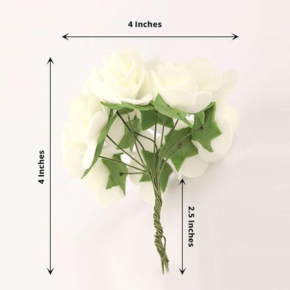 Efavormart 48 Roses | 4" Tall Ivory Real Touch Artificial DIY Foam Rose Flowers with Stem, Craft Rose Buds