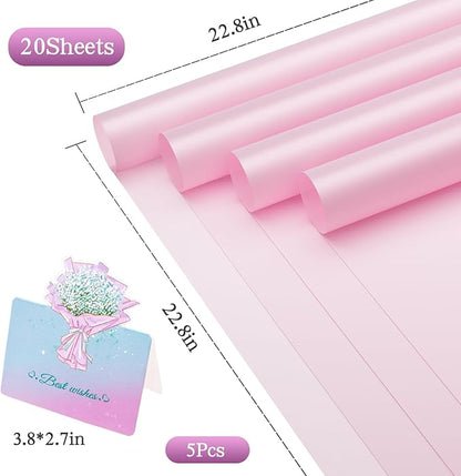 REAXYZNN 20 Sheets Flower Wrapping Paper, Waterproof Floral Wrapping Paper, Florist Supplies Packaging Paper for Wedding, Birthday, Mother's Day Gift (Pink)