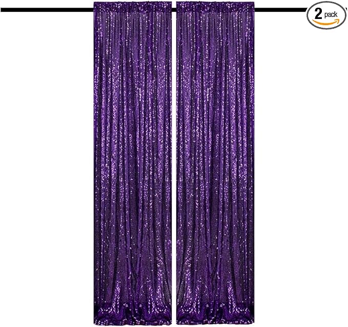 Purple Sequin Backdrop Curtains Glitter Drapes 2FTx8FT 2 Panels for Wedding Birthday Party Decorations Sparkly Photography Background
