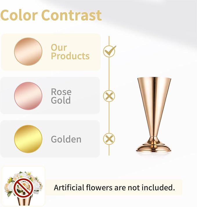 2 Pcs Tabletop Metal Wedding Flower Trumpet Vase, 9.8 inch Table Decorative Centerpiece, Artificial Flower Arrangements for Anniversary Ceremony Party Birthday Event Aisle Home Decoration (Gold)