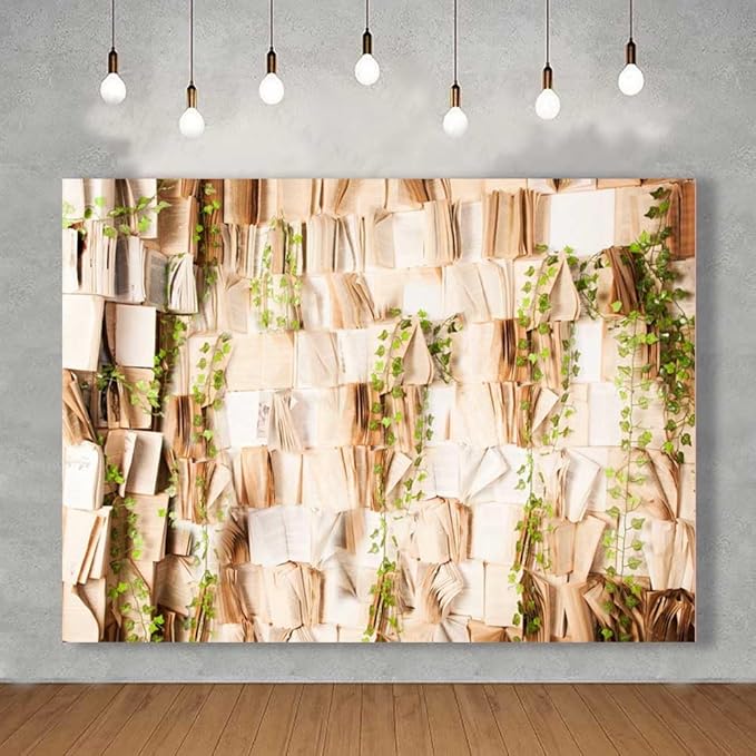 7x5FT Book Photography Backdrop Vintage Book Green Leaves Backdrop for Kids Adults Birthday Baby Shower Party Decorations Supplies KUBDJ942