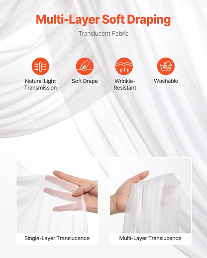VEVOR Artificial Wedding Arch Flowers Kit, White Wedding Arch Flowers with Drapes Kit (Pack of 3) - 2 Pcs Floral Arrangement, 1 Pcs Sheer Drapes, for Ceremony Bouquets Reception Backdrop Decoration