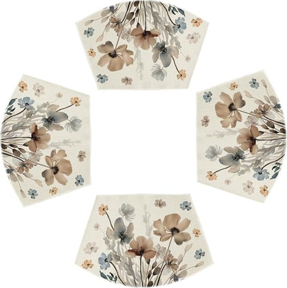 Artoid Mode Brown Poppy Floral Round Table Wedge Placemats Set of 4, Seasonal Kitchen Dining Table Decoration for Indoor Party Home