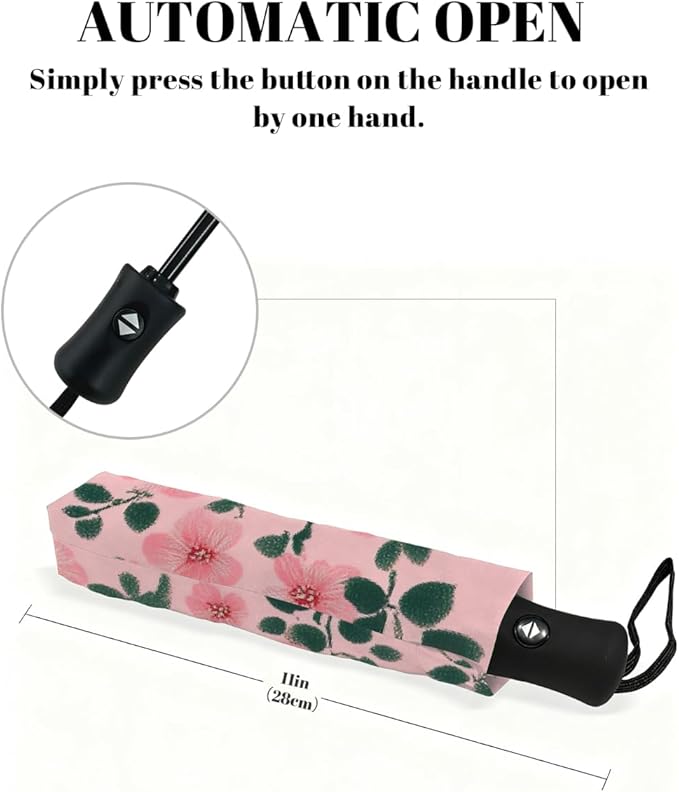 Windproof Travel Umbrella Flowers Florals Seamless Print Compact Auto Open/Close Folding Umbrellas for Rain