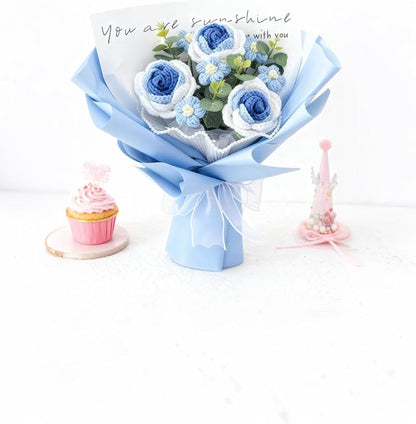 Crochet Flowers Knitted Flower Bouquet Handmade Knitted Rose for Lover Anniversary Birthday Party Mother's Day Graduation Gifts