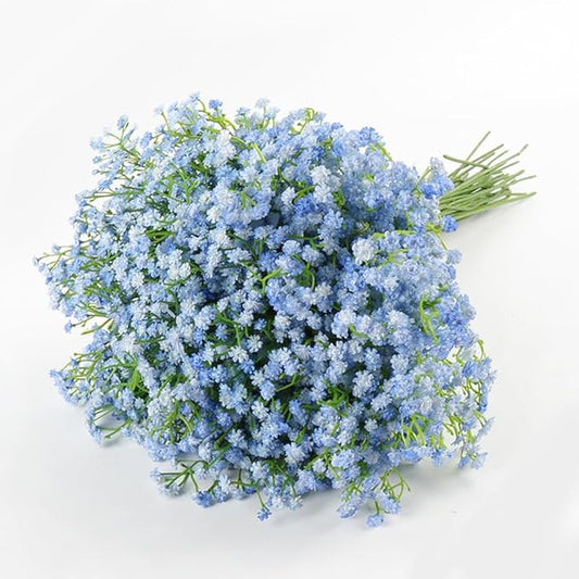 DEEMEI 15 PCS Babys Breath Artificial Flowers Fake Babys Breath Flowers Artificial Bulk Blue Gypsophila Bouquets Real Touch Faux Flowers for Wedding Floral Arrangement Party Home Decoration