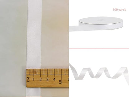 White Double Faced Satin Ribbon 7/8 Inch - 100 Yards Continuous Soft Gift Wrapping Package Ribbon for Invitations, Flower Bouquets, Weddings, Bows, Hair Decoration, Valentine's Day, and Mother's Day