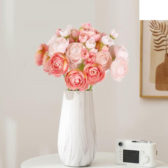 IPOPU Artificial Ranunculus Pink Silk Flowers with Stems 12PCS Mini Fake Flowers for DIY Wedding Bouquet Bridal Shower Decorations Floral Filler Flowers Centerpieces (Shade of Pink)