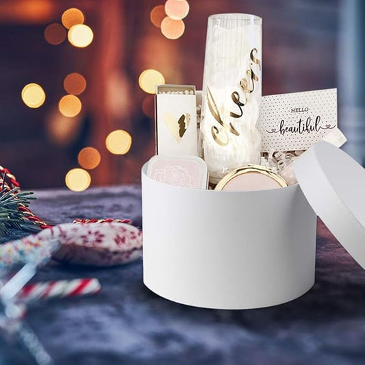Briful Round Gift Boxes with Lids Set of 4 White Gift Box Assorted Sizes Nesting Gift Boxes for Presents Birthday Bridesmaid Wedding Valentines Christmas Party Favor Boxes
