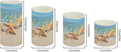 Battery Operated Tea Lights Candles with Timer, Flickering Flameless LED Pillar Color Changing Candles with Remote for Beach Coastal Decor Beach Starfish Blue, Set of 4