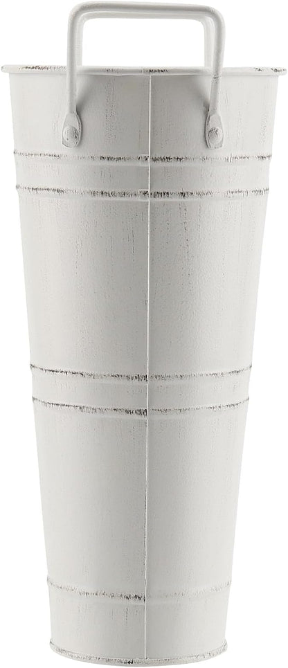 8 Pack 9 Inch Tall Galvanized French Flower Bucket, White Farmhouse Vintage Metal Vases with Handle for Flower Arrangements