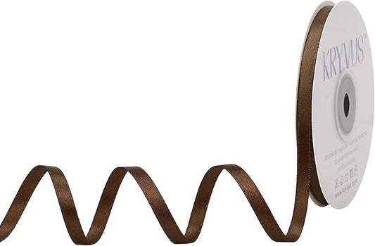Brown Satin Ribbon, Double Faced 1/4 Inch X 25 Yards Brown Ribbon, Premium Satin Ribbon for Gift Wrapping, Crafts, Hair Bow Making, Sewing, Flower Bouquet, Wedding Party Decor