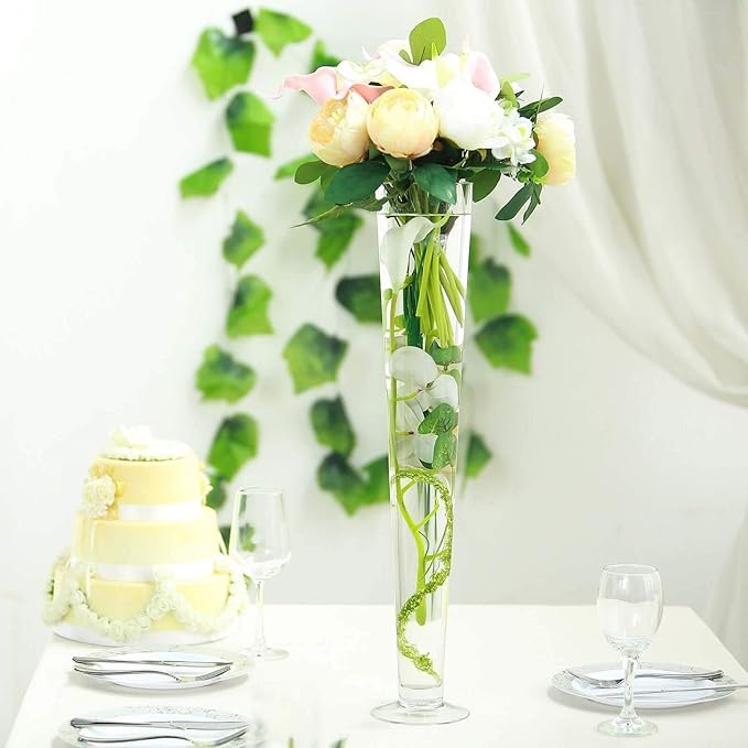 Efavormart 6pcs/Set 24" Tall Trumpet Heavy Duty Glass Centerpiece Vase for Wedding Party Banquet Events Centerpiece Decoration