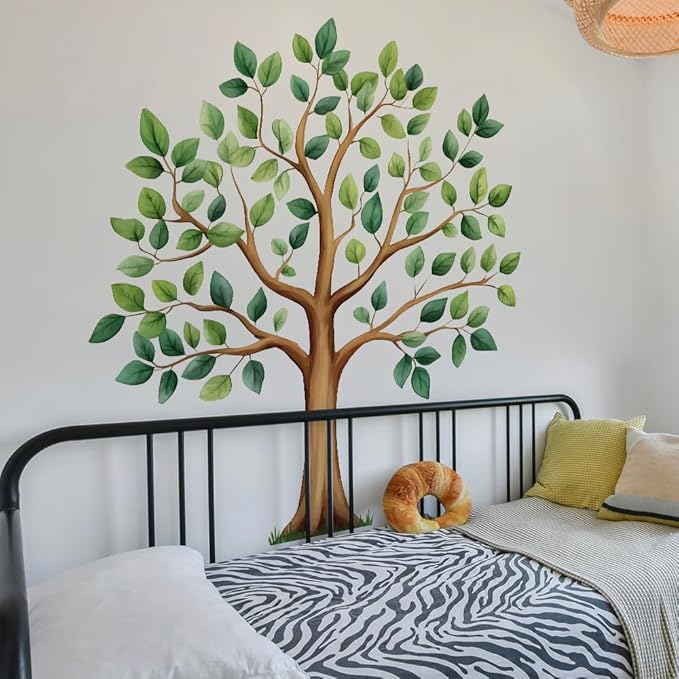 Large Green Tree Wall Decals, Watercolor Green Plant Tree Wall Stickers for Kids Bedroom Nursery Living Room Home Wall Decor, 39.4 x 43.5 inches