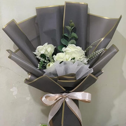 WRAPAHOLIC 20 Sheets Flower Wrapping Paper - 22.4 x 22.4 inch Gold Trim Dark Grey Water-Resistant Floral Bouquet Wrapping Paper, Florist Supplies Packaging Paper for Wedding Birthday Gift DIY