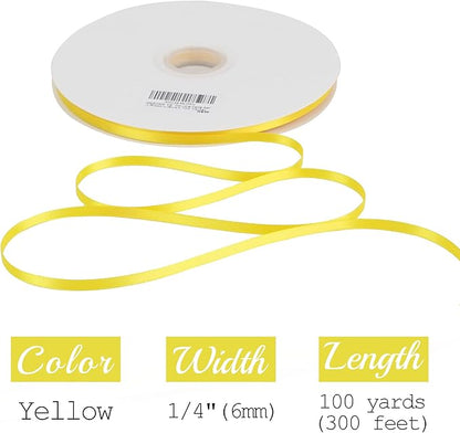 MEEDEE 1/4 Inch Yellow Satin Ribbon Double Face Satin Ribbon Pale Yellow Wedding Ribbons Gift Wrapping Ribbons for Crafts Card Making Hair Favor Decor, 100 Yards