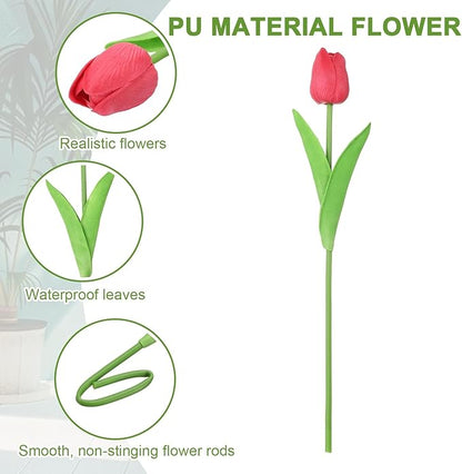 uxcell 20pcs Tulips Artificial Flowers, Faux Flowers Silk Fake Tulip Stems Real Touch for Wedding Bouquet Centerpiece Table Party Decoration(Dark Red)