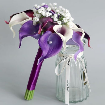 S_SSOY Wedding Bouquet Bride,Bride Bridal Bouquet Bridesmaid Artificial Flowers for Ceremony Anniversary Party Bridal Shower Decoration Wedding Bouquets (Purple Calla Lily)