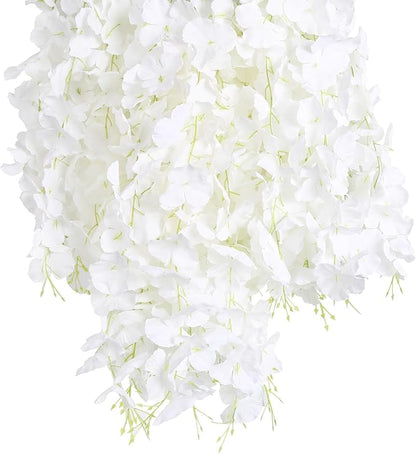 12pcs Wisteria Hanging Flowers 3.6ft Wisteria Artificial Flowers Vines White Silk Long Flowers Garland Fake Flower Ratta String for Wedding Arch Home Party Wall Backdrop Decorations (White)
