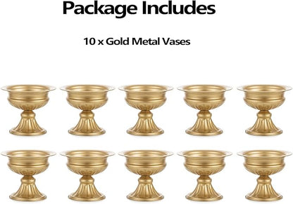 Metal Vases for Table Centerpieces, Hewory Gold Compote Pedestal Vase Floral Container Bulk, Brass Mini Footed Bowl Flower Holders Center Pieces for Wedding Birthday Party Anniversary (10pcs, 5in)