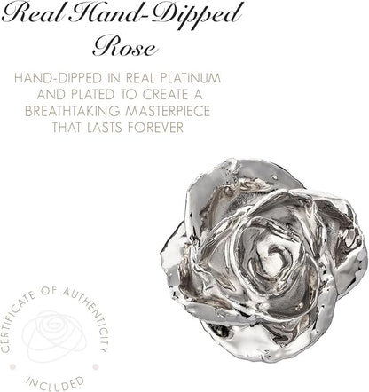 Forever Rose Enchanted Preserved with Real Platinum Rose Lasts Forever | Includes Wood Base & Glass Dome | Platinum Dipped Rose Assembled by Hand in The USA | Romantic Gifts for Women