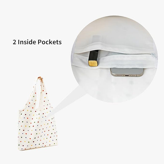 Canvas Tote Bag, Large Capacity Shoulder Bag with Inner Pockets, Foldable Shopping Bag